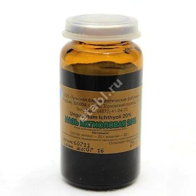 ИХТИОЛОВАЯ мазь (банк.) 20% - 25г N1 (Тульская Ф.Ф., РФ)