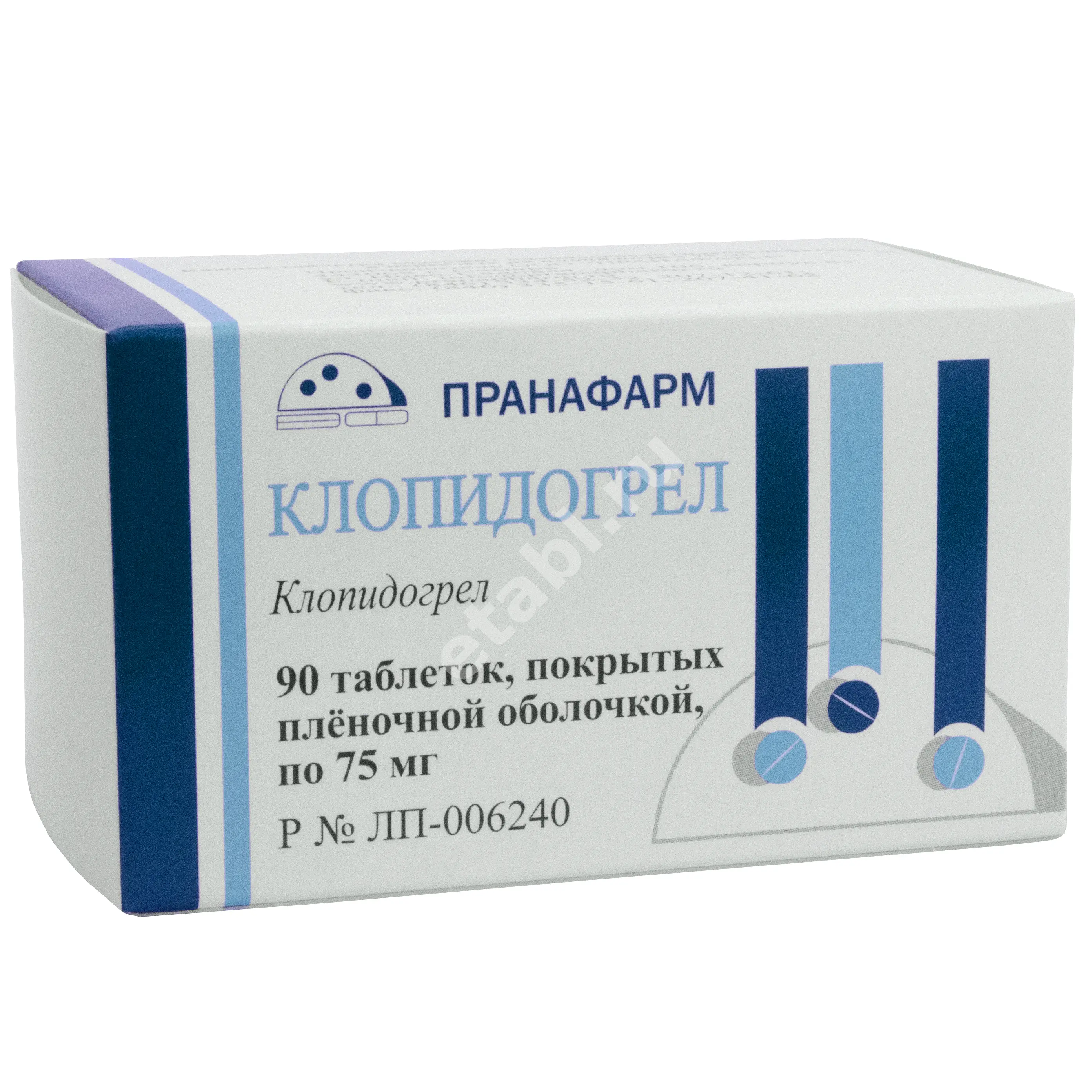 КЛОПИДОГРЕЛ табл. п.п.о. 75мг N90 (Пранафарм, РФ)