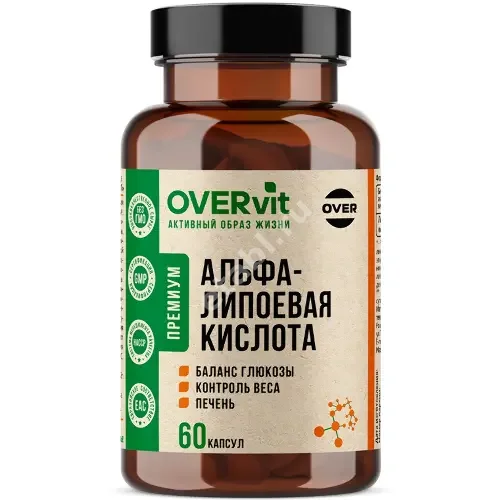 АЛЬФА-ЛИПОЕВАЯ КИСЛОТА Овервит (Overvit) капс. (банк.) 0.4г N60 (Овер Фарма , РФ)