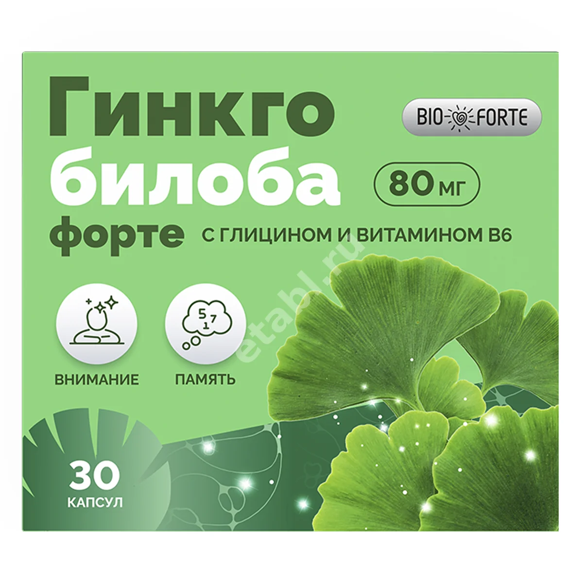 ГИНКГО БИЛОБА 80 + ГЛИЦИН +В6 БиоФорте капс. 0.318г N30 (Барнаульский ЗМП, РФ)