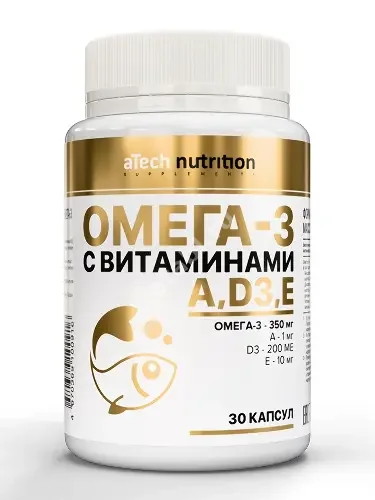 ОМЕГА-3 С ВИТАМИНАМИ А, Д3, Е Атеч Нутритион (aTech Nutrition) капс. 1.35г N30 (Арсенал Атлета, РФ)