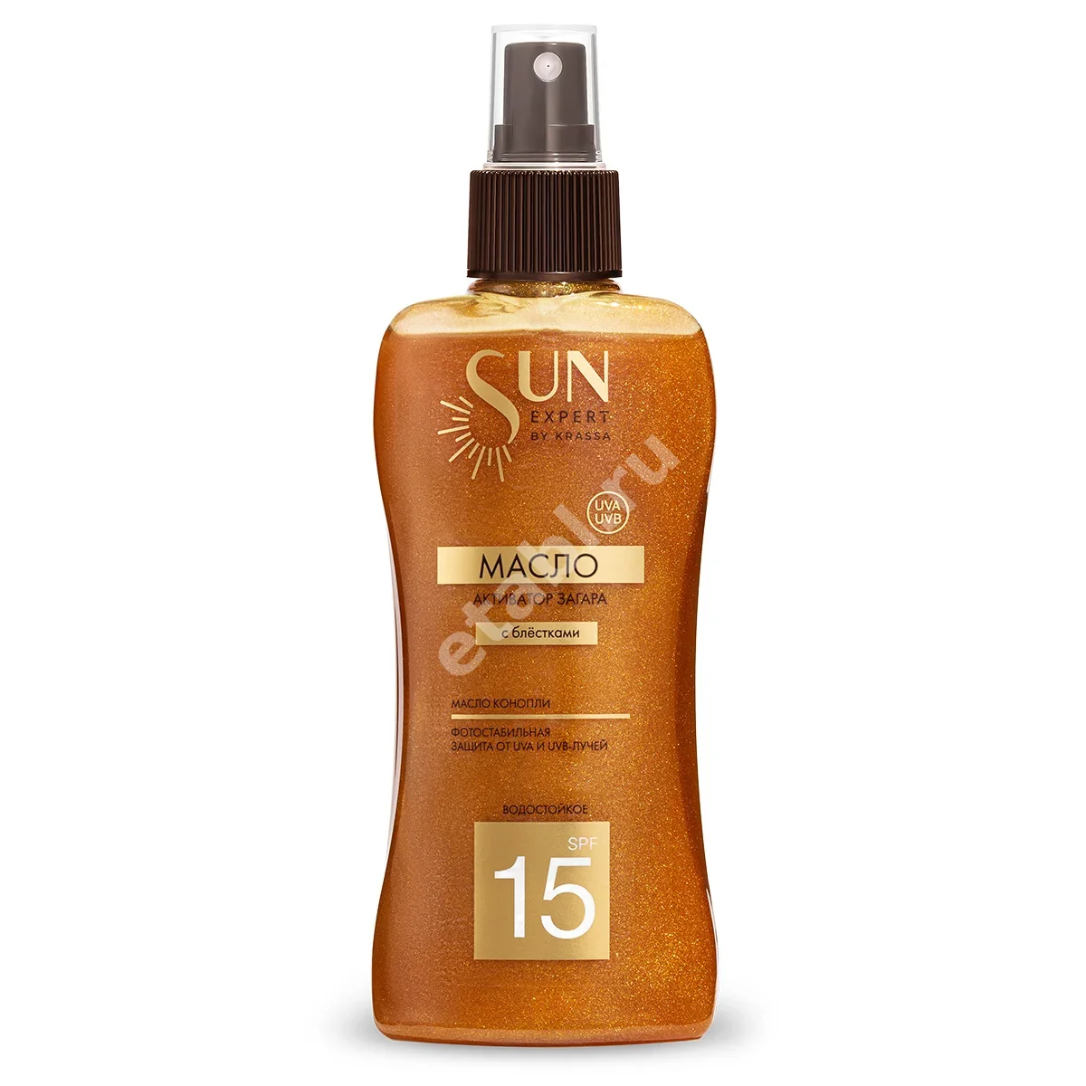 КРАССА (KRASSA) Sun Expert масло активатор загара SPF15+ (фл. с распыл.) 180мл с блестками (Красса-Косметикс, РФ)