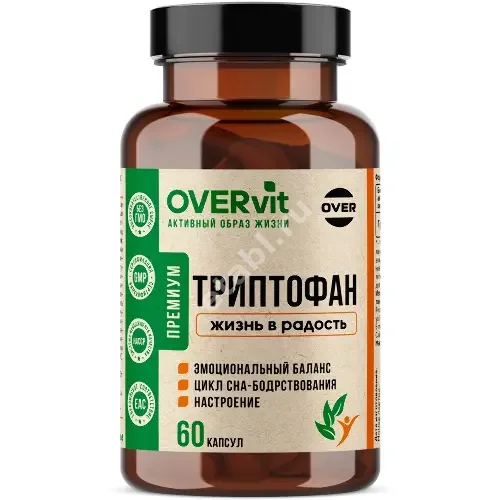 ТРИПТОФАН Овервит (Overvit) капс. (банк.) 250мг - 0.36г N60 (Овер Фарма , РФ)