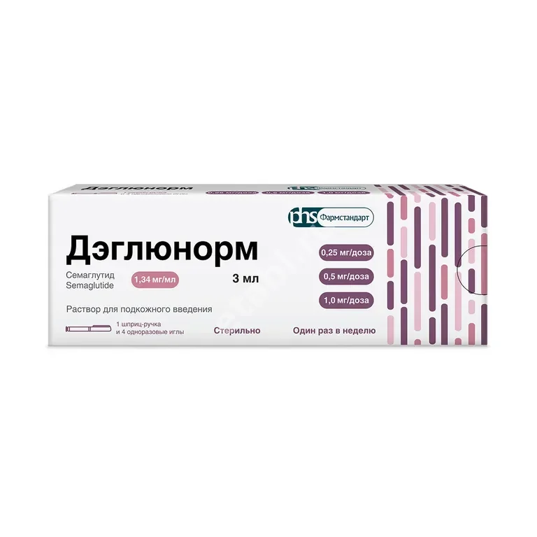 ДЭГЛЮНОРМ р-р для п/к введ. (шприц-ручка) 0.25мг/доза+0.5мг/доза+1мг/доза - 3мл N1 + 4иглы (ФАРМСТАНДАРТ, РФ)