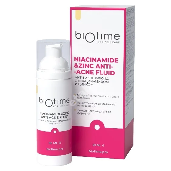 БИОТАЙМ (BIOTIME) For Home Care флюид Ниацинамид/Цинк Anti Acne 50мл (НОВЫЕ ТЕХНОЛОГИИ, РФ)