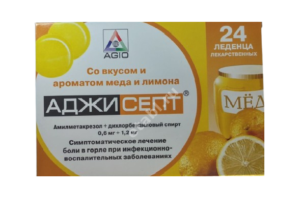 АДЖИСЕПТ леденцы N24 Мед/Лимон (Аджио Фармацевтикалз, ИНДИЯ)