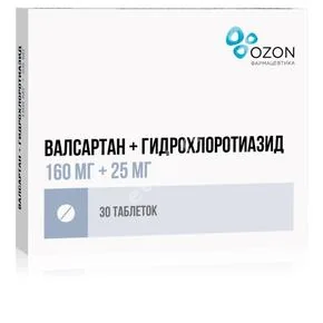 ВАЛСАРТАН-ГИДРОХЛОРТИАЗИД табл. п.п.о. 160мг+12.5мг N30 (ОЗОН, РФ)
