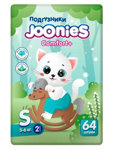 ДЖОНИС (JOONIES) подгузники детские Комфорт+ 3-6кг р.S N64 (Инсофтб Чайна, КИТАЙ)