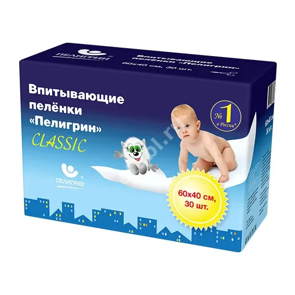 ПЕЛИГРИН Classic пеленки впитывающие 40х60см N30 (Санте, РФ)