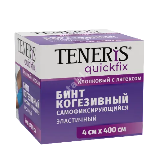 БИНТ КОГЕЗИВНЫЙ Самофиксирующийся Тенерис Quickfix Cotton 4х400см синий (Джеджианг Хонгуи Медикал Коммодиту Ко Лтд, КИТАЙ)