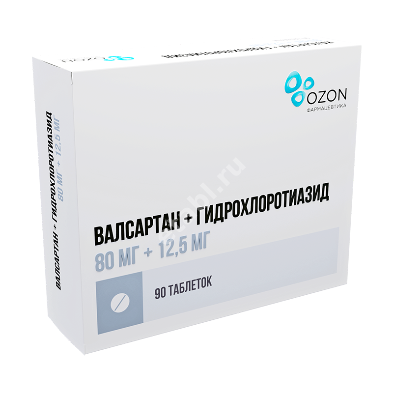 ВАЛСАРТАН-ГИДРОХЛОРТИАЗИД табл. п.п.о. 80мг+12.5мг N90 (ОЗОН, РФ)