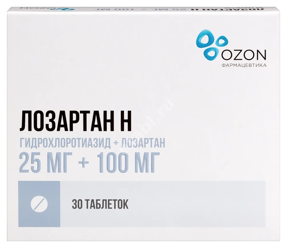 ЛОЗАРТАН Н табл. п.п.о. 25мг+100мг N30 (ОЗОН, РФ)