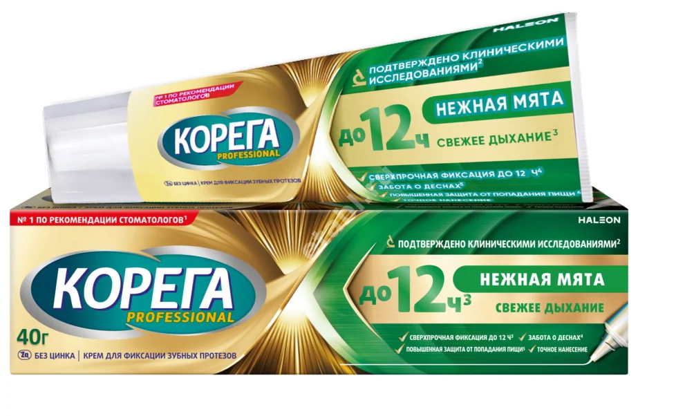 КОРЕГА Professional крем для зубных протезов 40г Нежная мята (Стаффорд Миллер, ИРЛАНДИЯ)