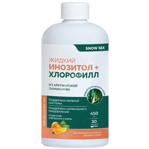 ИНОЗИТОЛ+ХЛОРОФИЛЛ Snow Sea жидк. д/ внутр. прим. (фл.) 450мл N1 Апельсин/Мята (Архангельский водорослевый комбинат, РФ)