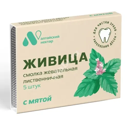 ЖИВИЦА жевательная резинка смолка лиственничная N5 Мята (Алтайский нектар АФЦ, РФ)